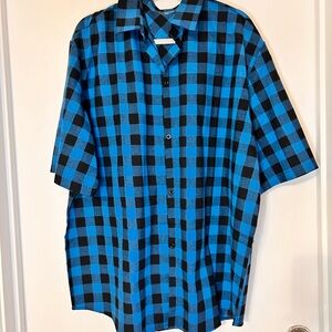 NWOT Men's Blue and Black Buffalo Check Short-Sleeve Button-Down Shirt
